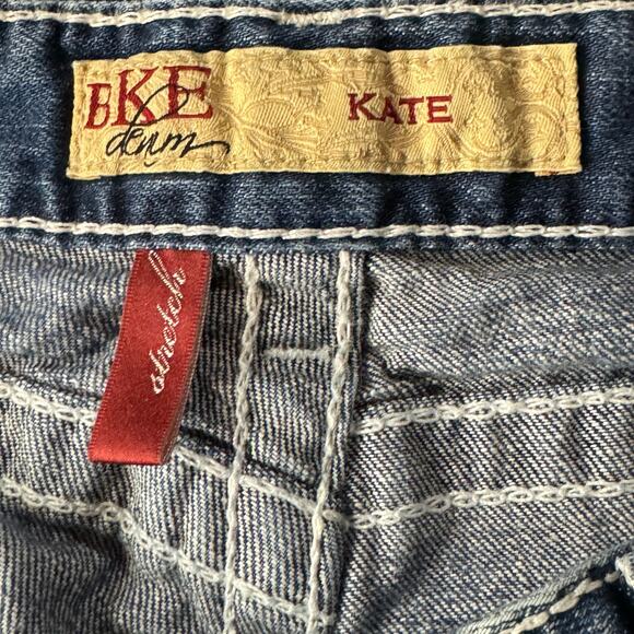 BKE SZ 32x33 1/2 Kate Jeans Bootcut Mid-Rise Whiskered Zip-Fly Embroidered Blue - Picture 9 of 11